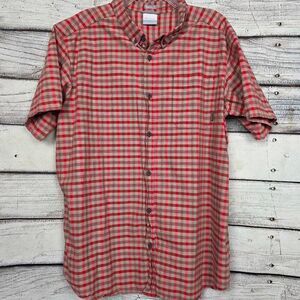Columbia Plaid Button Down Shirt Red Tan XL